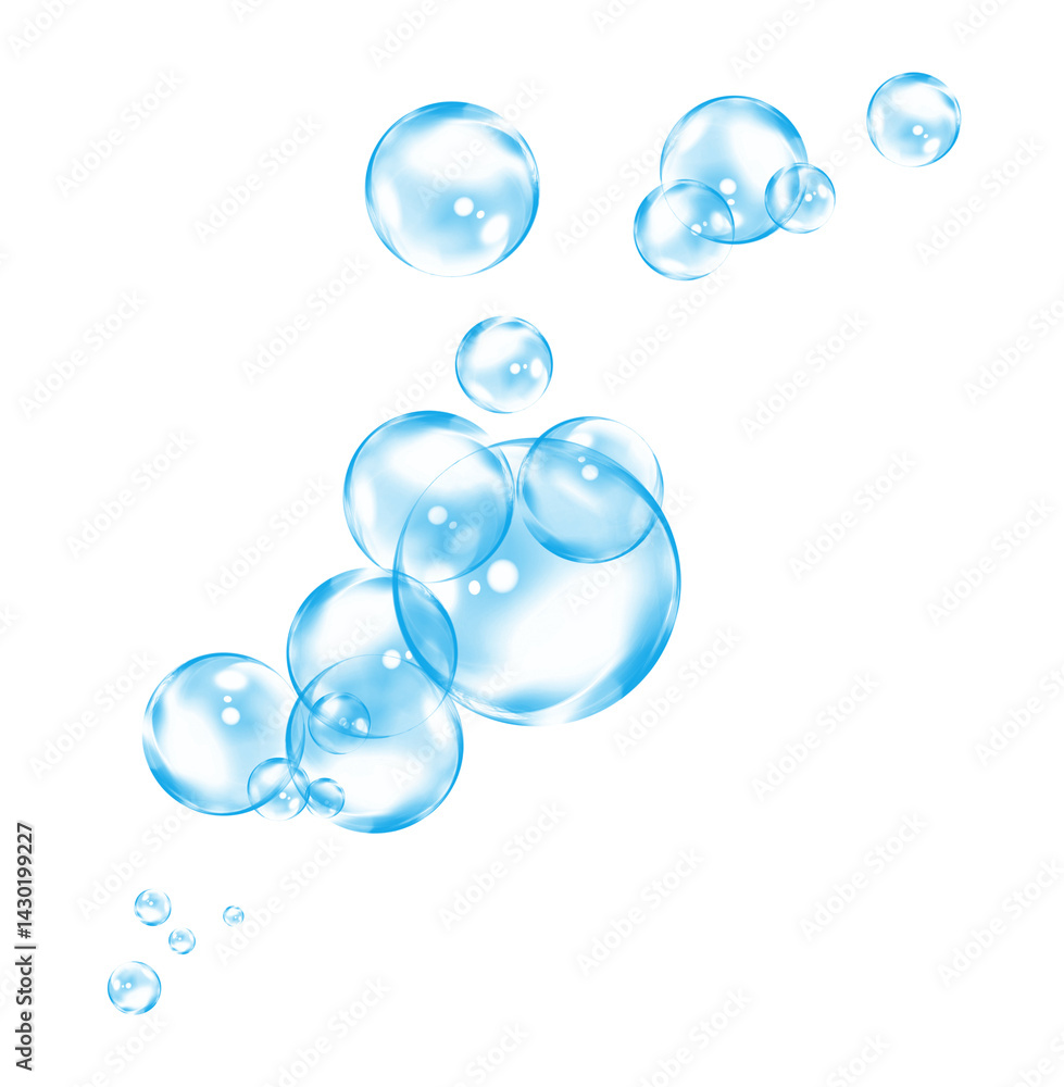 Clustered glossy blue bubbles floating with soft highlights Clustered glossy blue bubbles floating with soft highlights