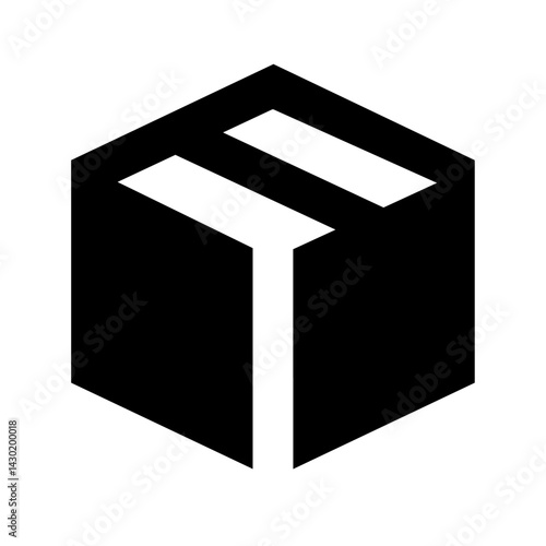 Abstract black and white cube design with geometric shapes forming a three dimensional box illusion art