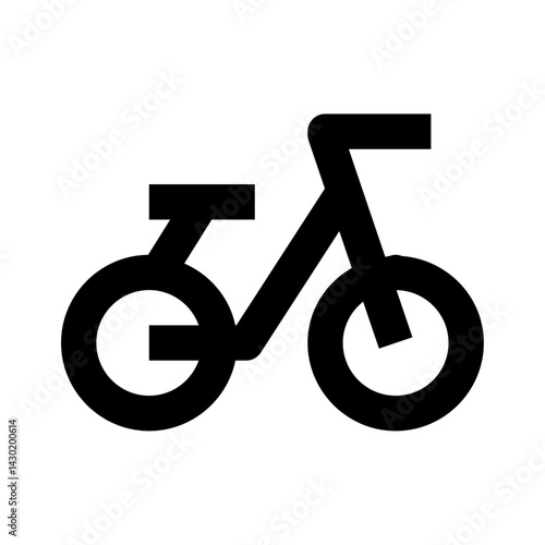 Simple black bicycle icon with two wheels seat and handlebars for transportation and recreation use case