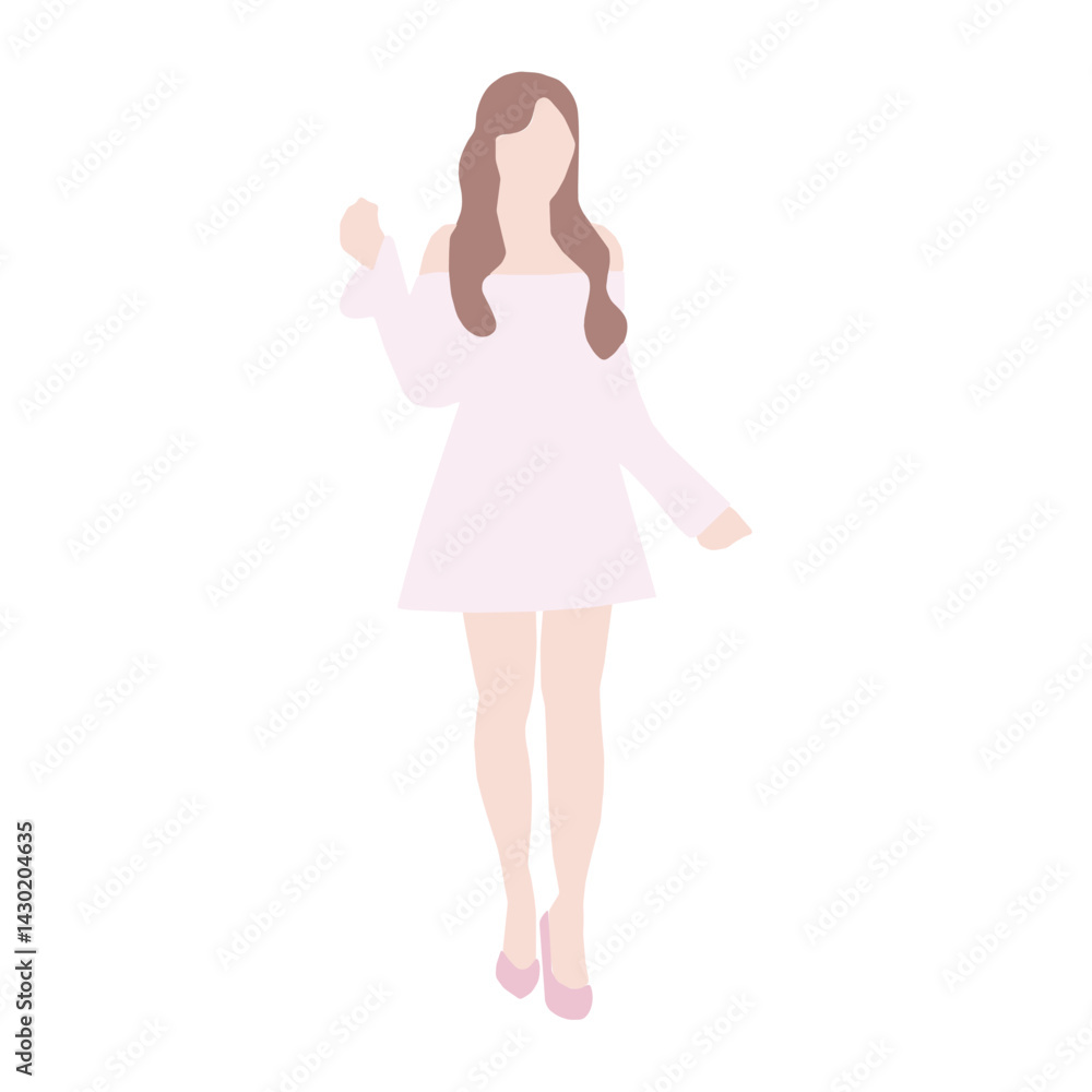 Flat Style Illustration of a Faceless Woman in a Pastel Dress, No Outline, Minimalist Faceless Female Character in Pastel Dress, Soft Flat Design Flat Style Illustration of a Faceless Woman in a Pastel Dress, No Outline, Minimalist Faceless Female Character in Pastel Dress, Soft Flat Design