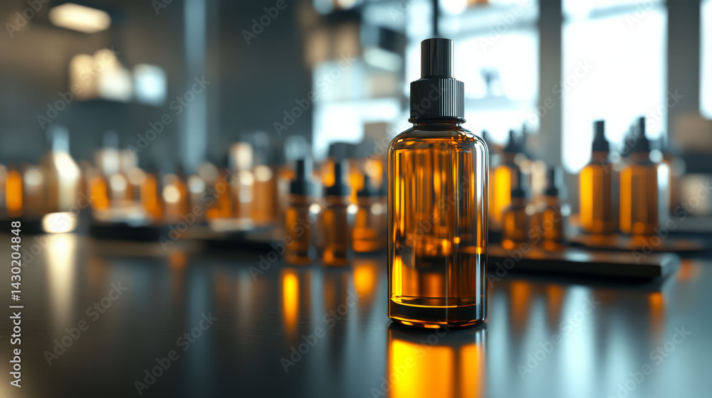 beautifully arranged collection of amber bottles filled with hair care products, showcasing elegance and sophistication beautifully arranged collection of amber bottles filled with hair care products, showcasing elegance and sophistication