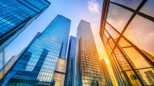 Wallpaper Mural Modern skyscrapers reflect sunlight in vibrant cityscape, showcasing glass facades and stunning skyline Torontodigital.ca