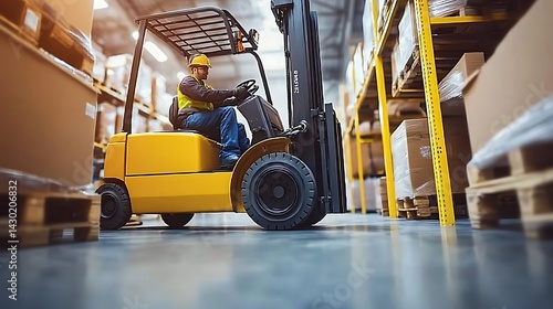 Fototapeta Warehouse Worker Operating a Forklift