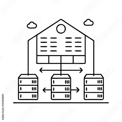 data warehouse icon, data warehouse line art - simple line art of data warehouse, perfect for data warehouse logos and icons