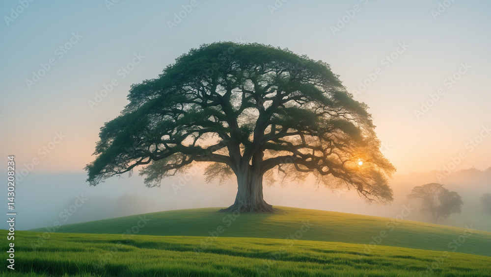 Obraz premium misty morning sunrise