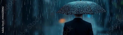 Man holding an umbrella while walking in the rain, capturing the essence of a gloomy yet beautiful rainy day