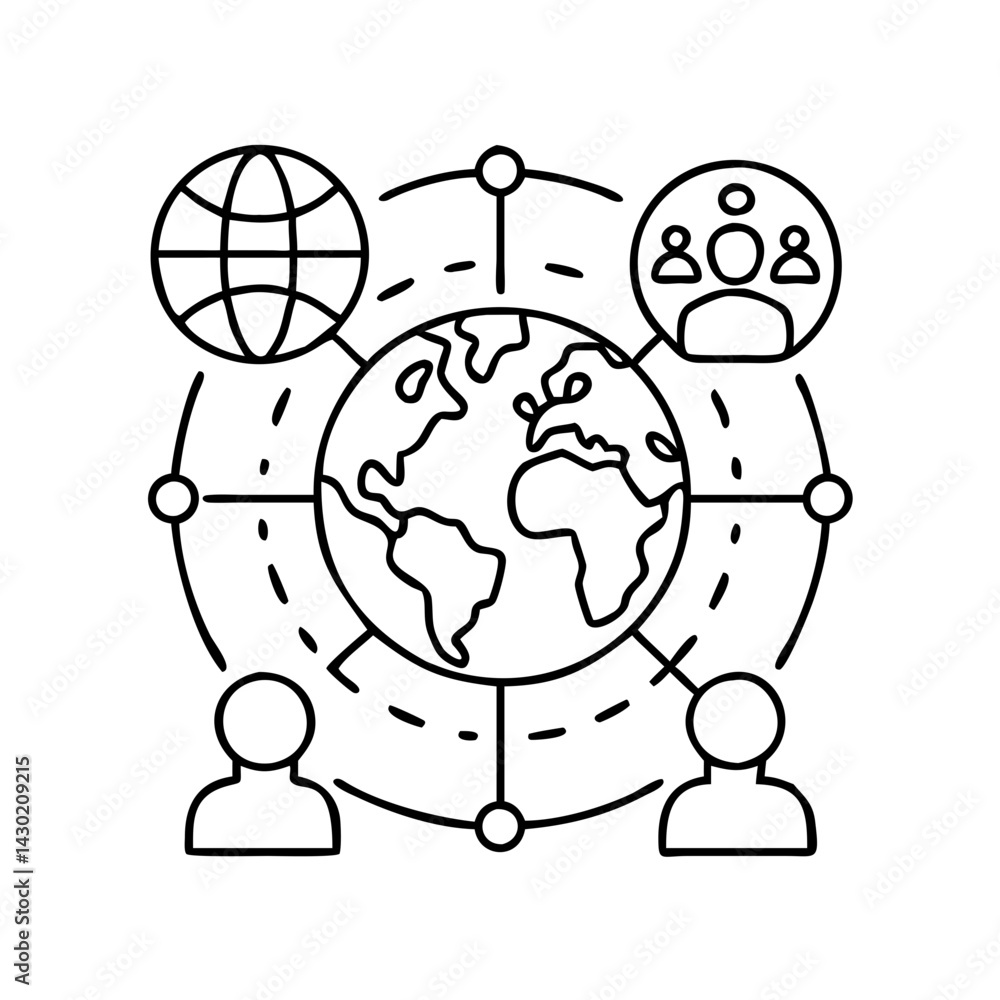 Obraz premium global connection icon, global connection line art - simple line art of global connection, perfect for global connection logos and icons