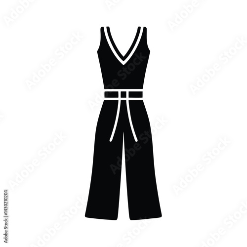Culotte Jumpsuit with Belt Silhouette Vector Illustration