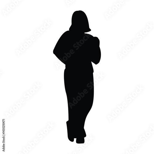 Black Silhouette of a Faceless Woman Holding a Coffee Cup in Casual Pose