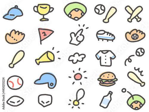 Photography Hand drawn cute baseball icon set illustration
