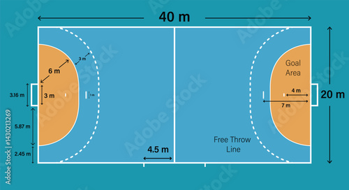 handball court vector, top view sports field layout.