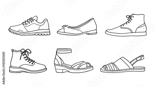 Shoes line art collection with trendy modern creative artistic flair