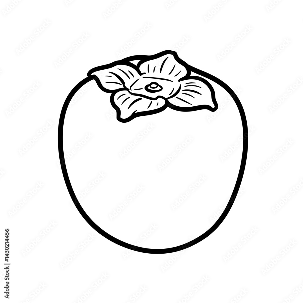 Obraz premium Persimmon in Black and White: A simple yet elegant black and white illustration of a perfectly ripe persimmon, capturing its natural beauty and form with clean lines.