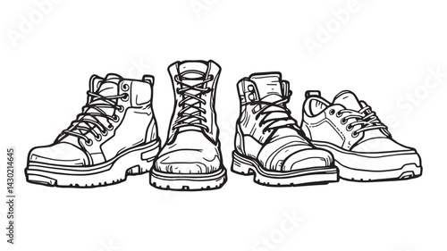Shoes line art illustration of fashionable footwear in elegant style