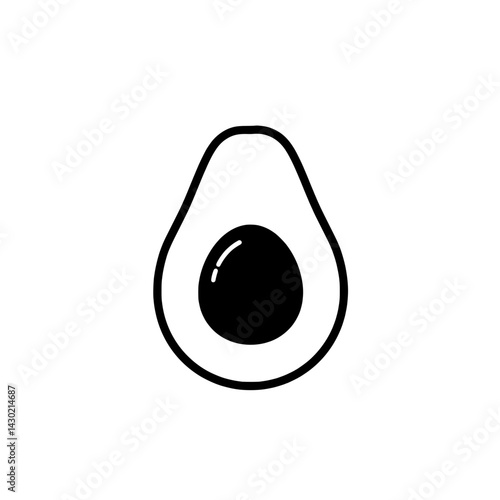 Fresh Avocado Cut in Half: A sleek, simple black-and-white illustration of a halved avocado, showcasing the fresh, creamy flesh and the large seed.