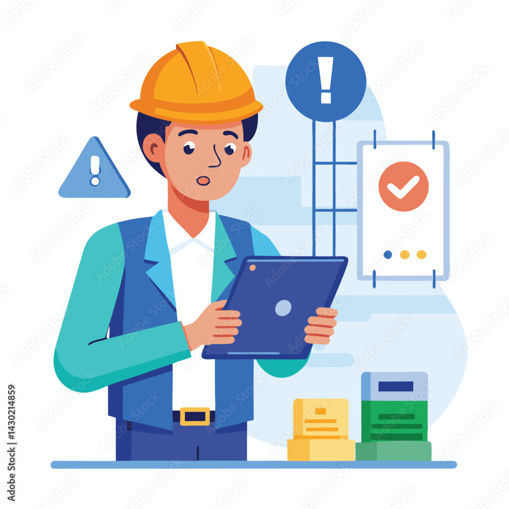 male engineer checks the program and discovers an error. Hand drawn style vector design illustrations. male engineer checks the program and discovers an error. Hand drawn style vector design illustrations.