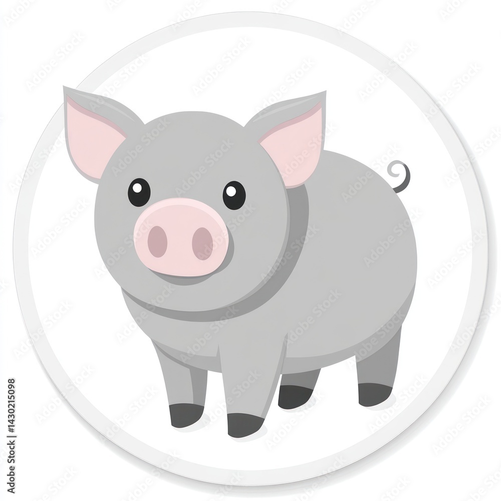 Naklejka premium Cute cartoon pig on white circle, for children's media