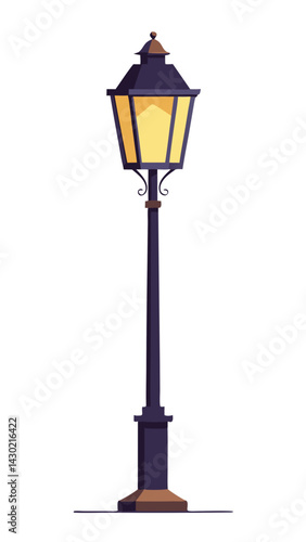 vintage street lamp, light on transparent background, isolated, cartoon