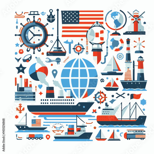 marine, ocean, illustration, international, poster, shipping, sea, nautical, maritime, transportation, banner, blue, celebration, background, world, vector, holiday, graphic, ship, design, concept, bu
