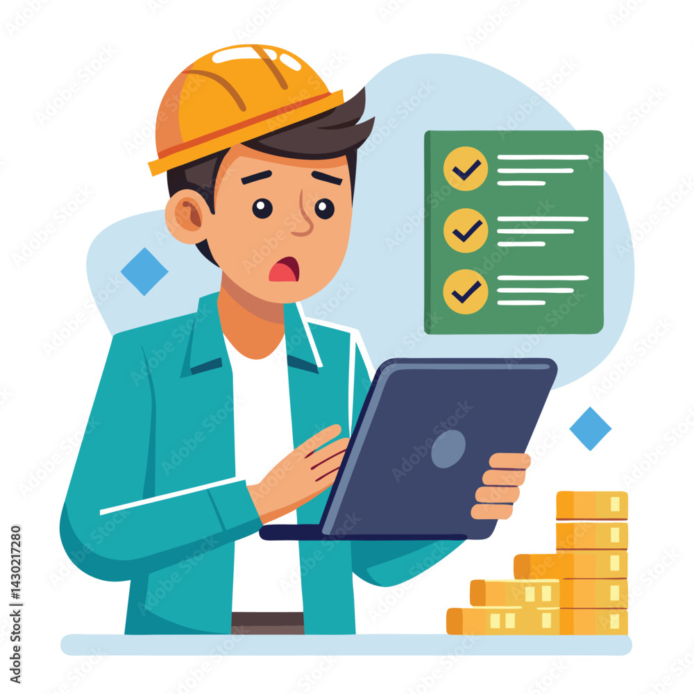 male engineer checks the program and discovers an error. Hand drawn style vector design illustrations. male engineer checks the program and discovers an error. Hand drawn style vector design illustrations.