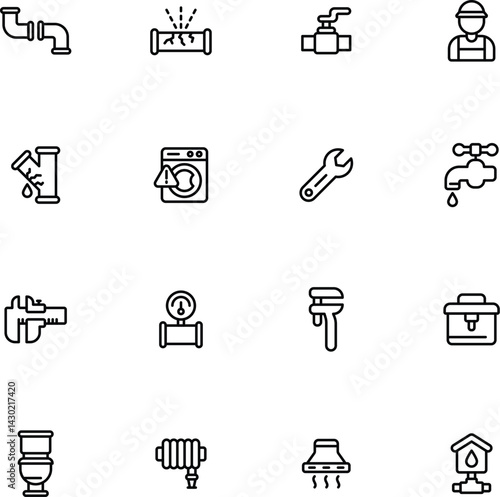 Plumbing and Heating Line Editable Icons set. Vector illustration in modern thin line style of house engineering related icons: pipes, boilers, tools, and more. Pictograms and infographics for mobile