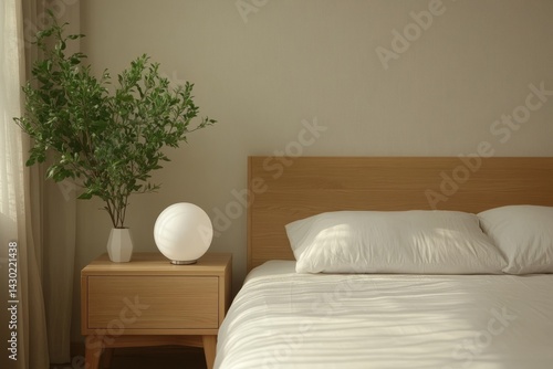 A serene and sophisticated bedroom is characterized by a minimalist interior design aesthetic  which incorporates a neutral color palette to create a calm ambiance