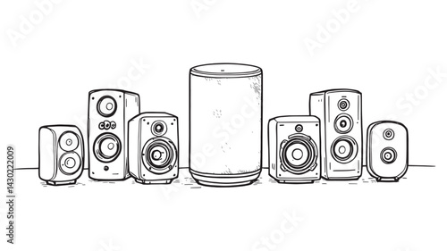 Smart Speaker line art showcasing detailed sleek speaker design
