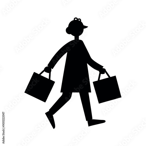 shopper with bags black vector silhouette