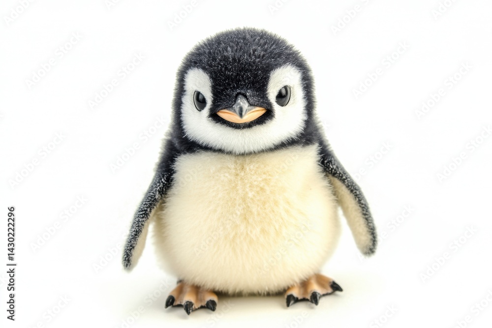 Fototapeta premium Cute Baby Penguin Standing Upright With Soft Texture and Big Eyes on a Clean White Background Generative AI