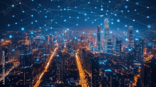 Wallpaper Mural Digital City Network at Night Torontodigital.ca