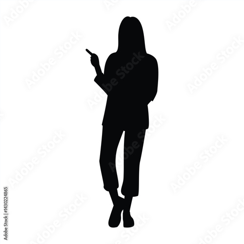 Silhouette of Woman in Blazer Pointing Confidently, Black Silhouette of Female with One Hand in Pocket