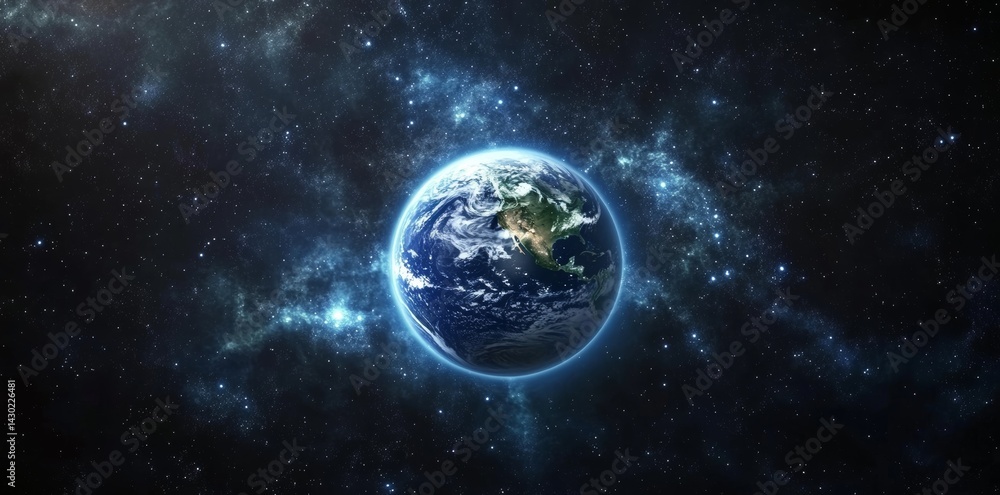 Obraz premium In Connected World, a dazzling visualization showcases the Earth as a vibrant, interconnected globe, surrounded by a network of digital connections that stretch out into the cosmos