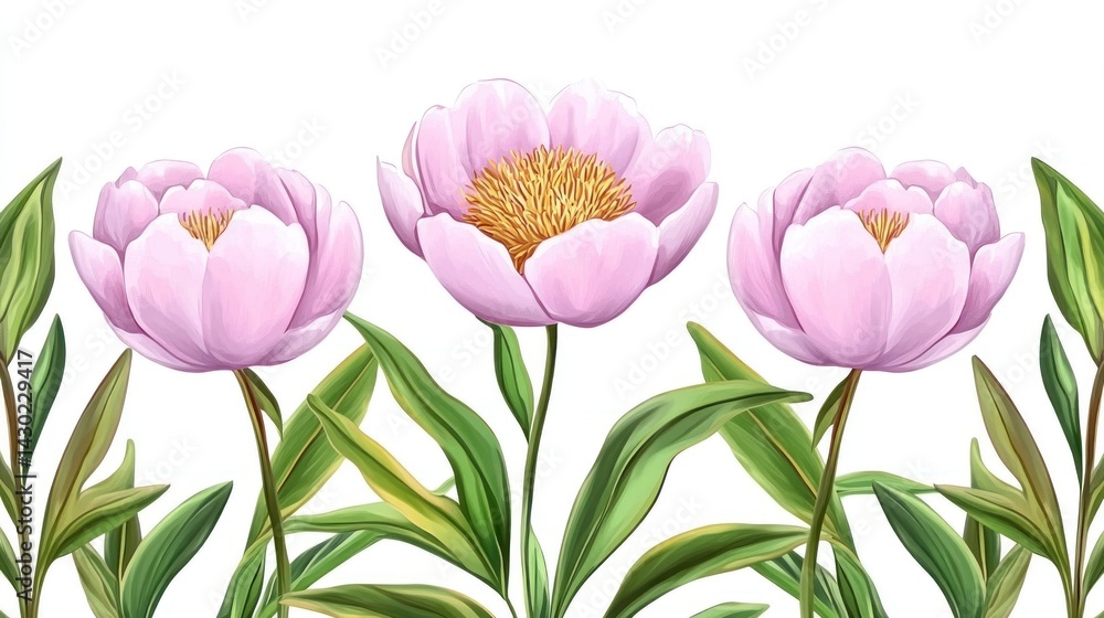 Obraz premium Delicate pink peonies in a botanical border.