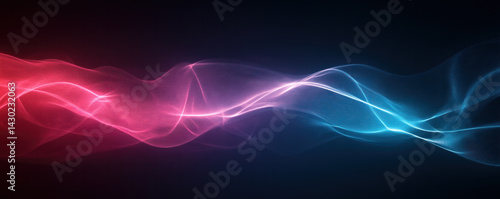 A red and blue wave with a black background. The wave is made up of dots and is very colorful