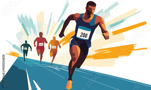 Dynamic Vector Illustration of Athletes Competing in a Vibrant Track Race