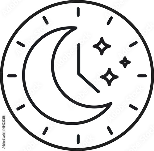 Health & Exercise Vector Icon Sleep Schedule, Night Time Routine,  Moon Clock Illustration
