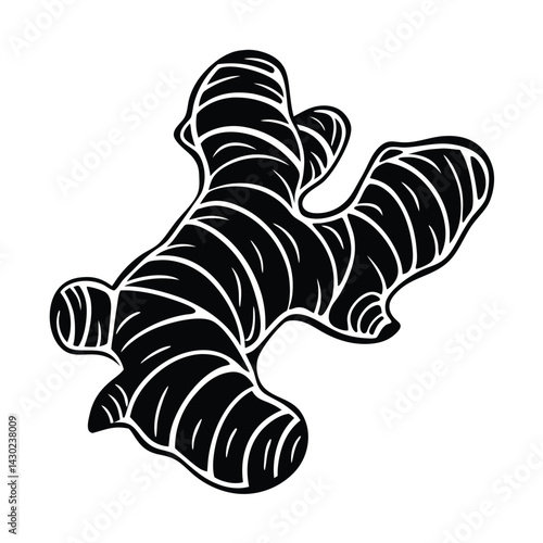 Ginger root flat vector icon, Black silhouette of a ginger root vector Art & Illustration