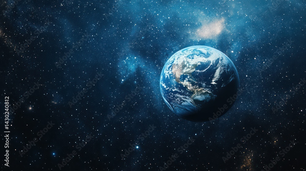 Obraz premium A stunning view of Earth in space, surrounded by stars and cosmic elements.