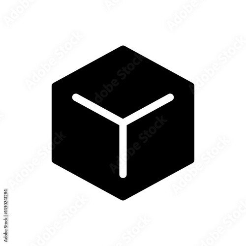 Three dimensional or 3D cube hexahedron flat vector icon for apps and websites