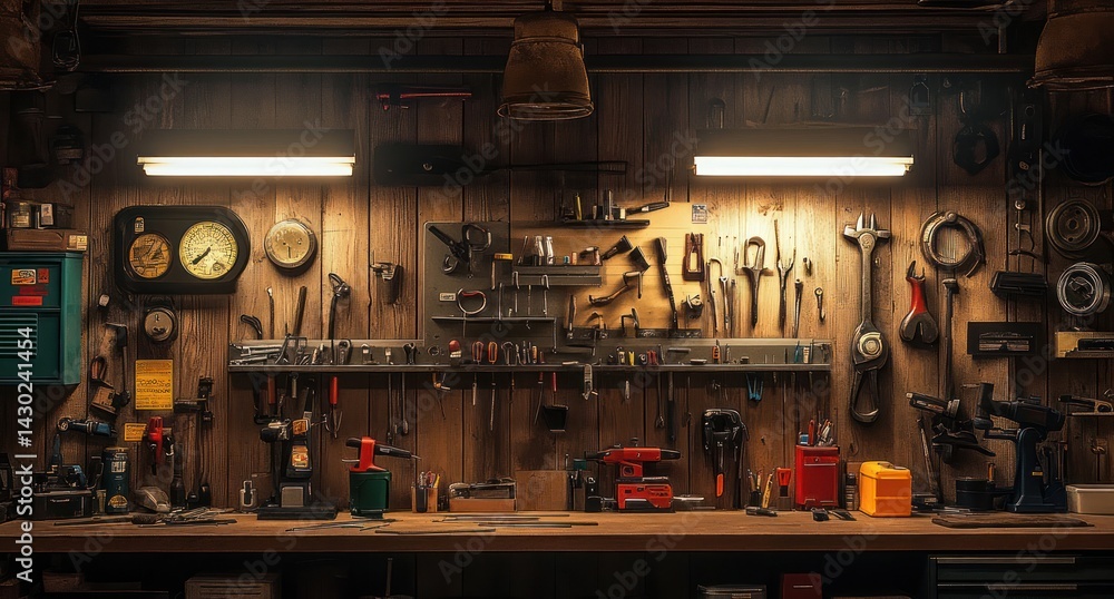 Fototapeta premium Vintage Tools Workshop: A Rustic Craftsman's Haven