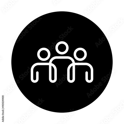 A vector icon depicting a diverse group of three individuals standing together in a collaborative and engaged manner, symbolizing teamwork and community unity in a modern