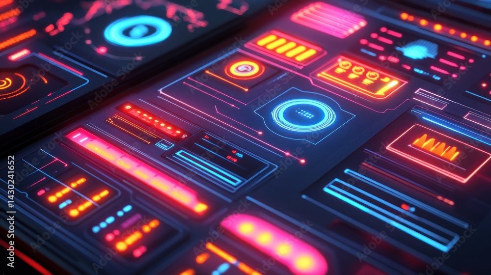 Obraz premium Futuristic interface with glowing neon elements.