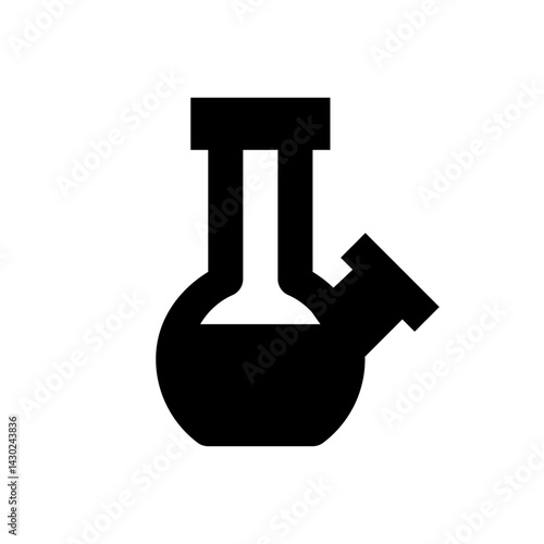 Illustration of a black bong with a cylindrical neck and a side joint on a white background design icon