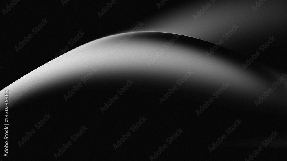 Monochrome abstract metallic black background with noise and soft light touch curved lines