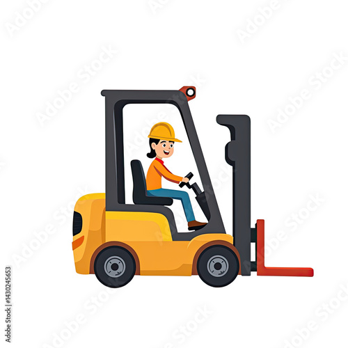 Woman Operating Yellow Forklift, Cartoon - Illustrations with diver.
