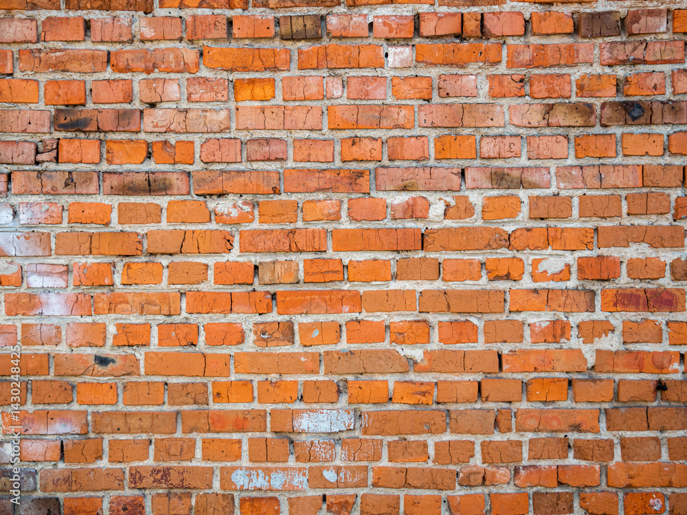 Obraz premium Rustic red brick wall with weathered texture and varied brick patterns