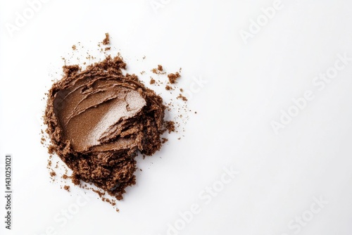 A dollop of rich, dark brown paste or spread, with crumbs around it, on a pristine white background, perfect for a food-related blog.