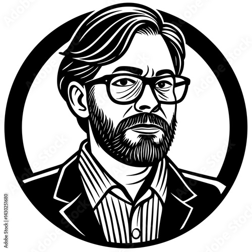 Professor with Glasses Showing Serious Expression in Round Frame  