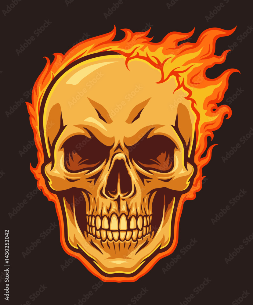 Burning human skull on the dark background vector drawing. Burning human skull on the dark background vector drawing.
