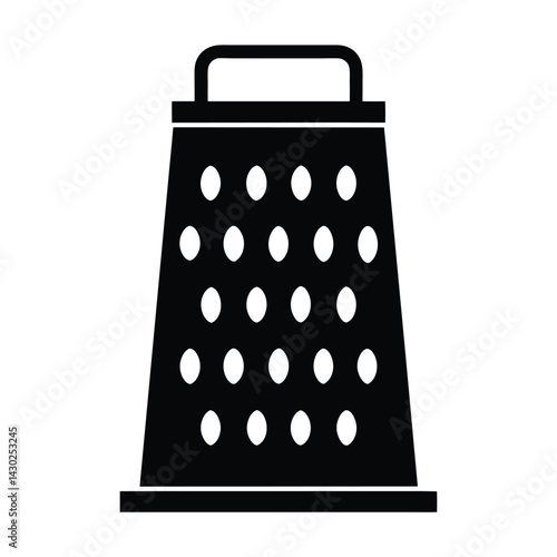Black silhouette of a grater with several oval holes and a handle at the top vector Art & Illustration
